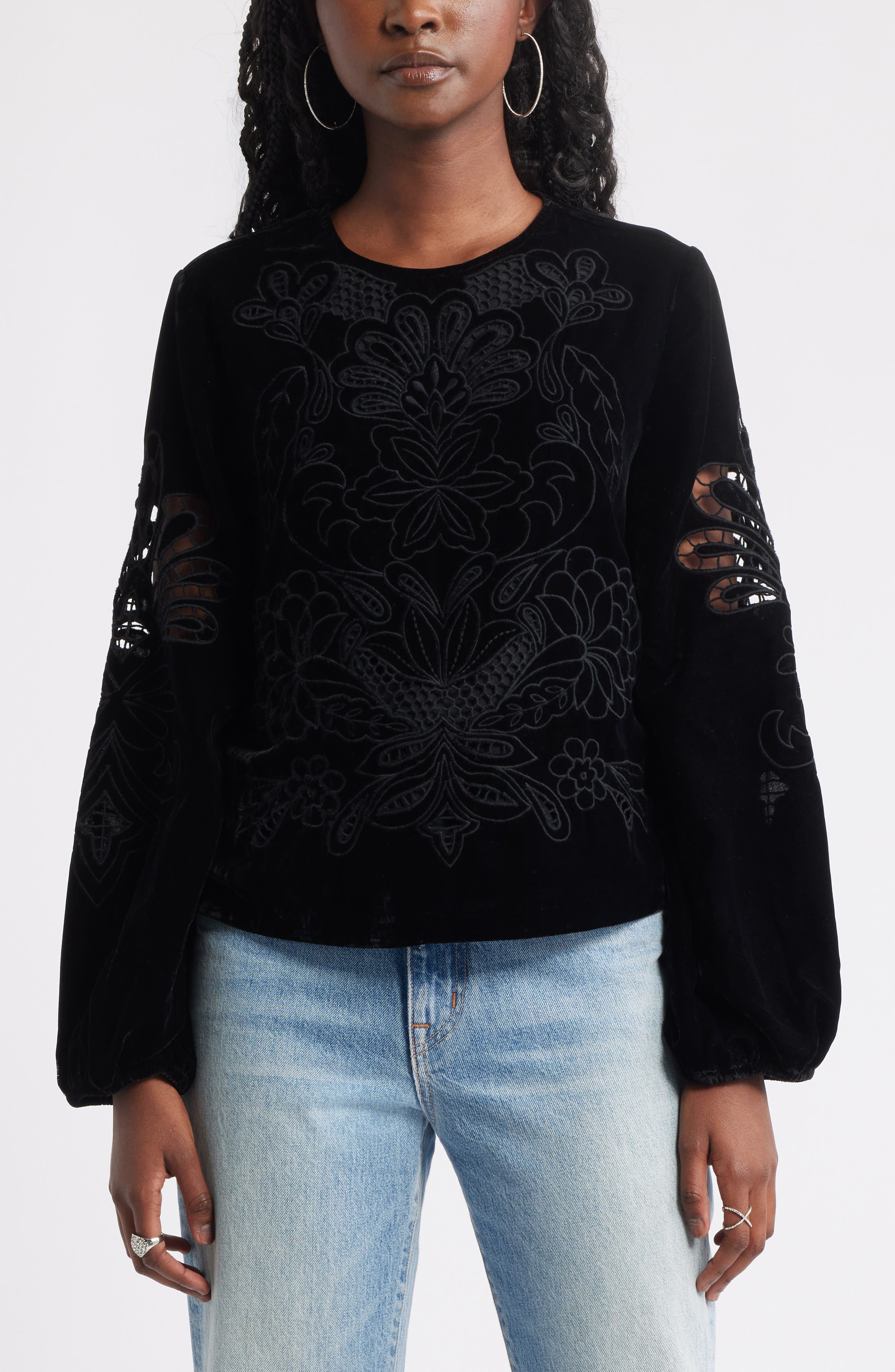 Treasure & Bond Velour Floral Cutwork Top