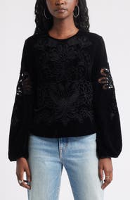 Treasure & Bond Velour Floral Cutwork Top