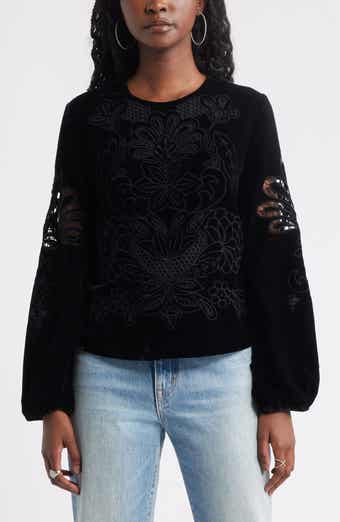 Treasure & Bond Velour Floral Cutwork Top