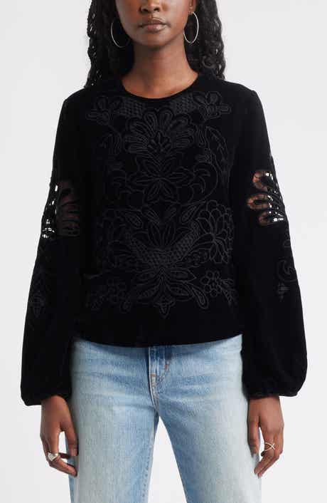 Treasure & Bond Velour Floral Cutwork Top