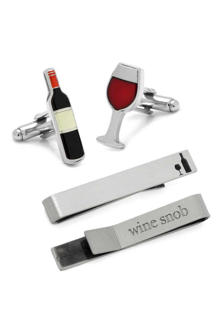 Wine Snob Tie Bar & Cuff Links Set, Main, color, MULTI
