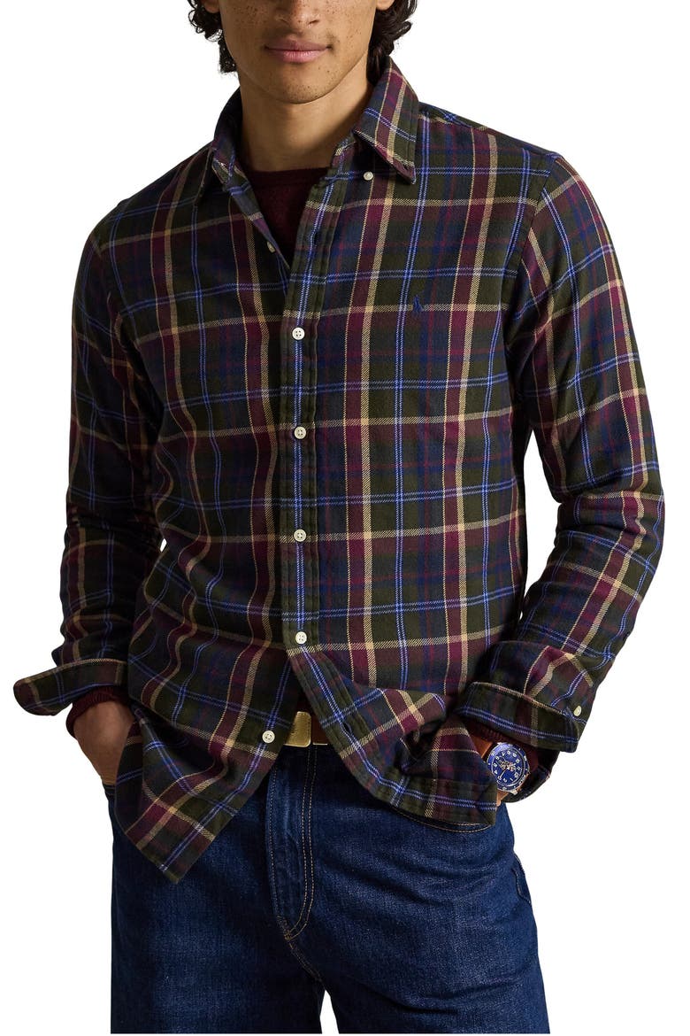 Plaid Brushed Cotton Flannel Button-Down Shirt, Main, color, GRN/ RED