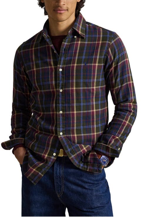 Plaid Brushed Cotton Flannel Button-Down Shirt