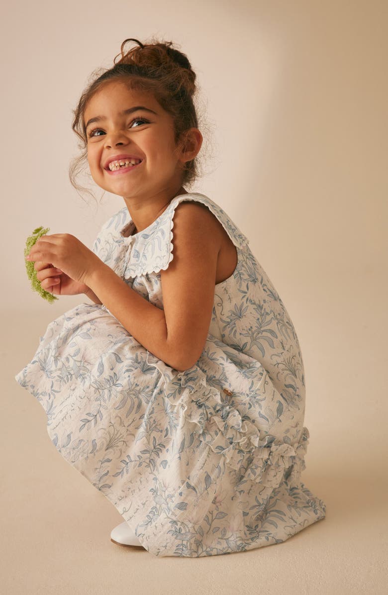 Floral Sleeveless Scallop Collar Cotton Dress