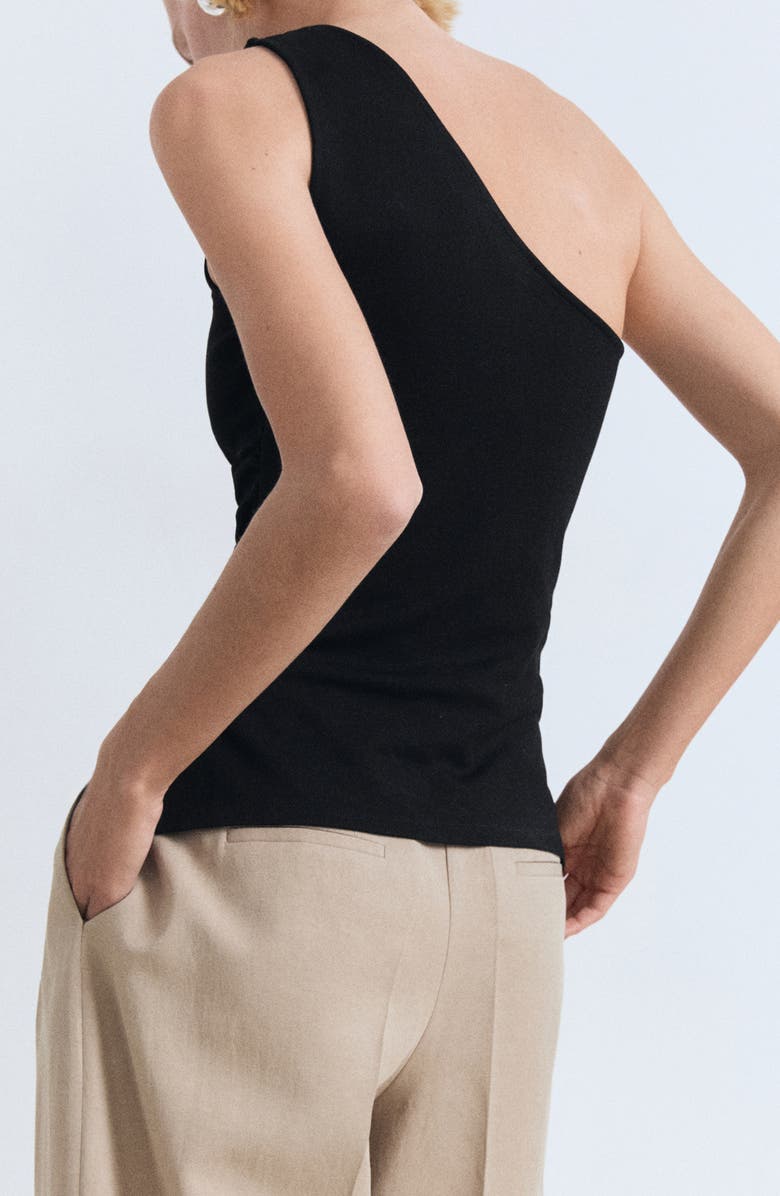 MANGO Ruched One-Shoulder Top, Alternate, color, Black
