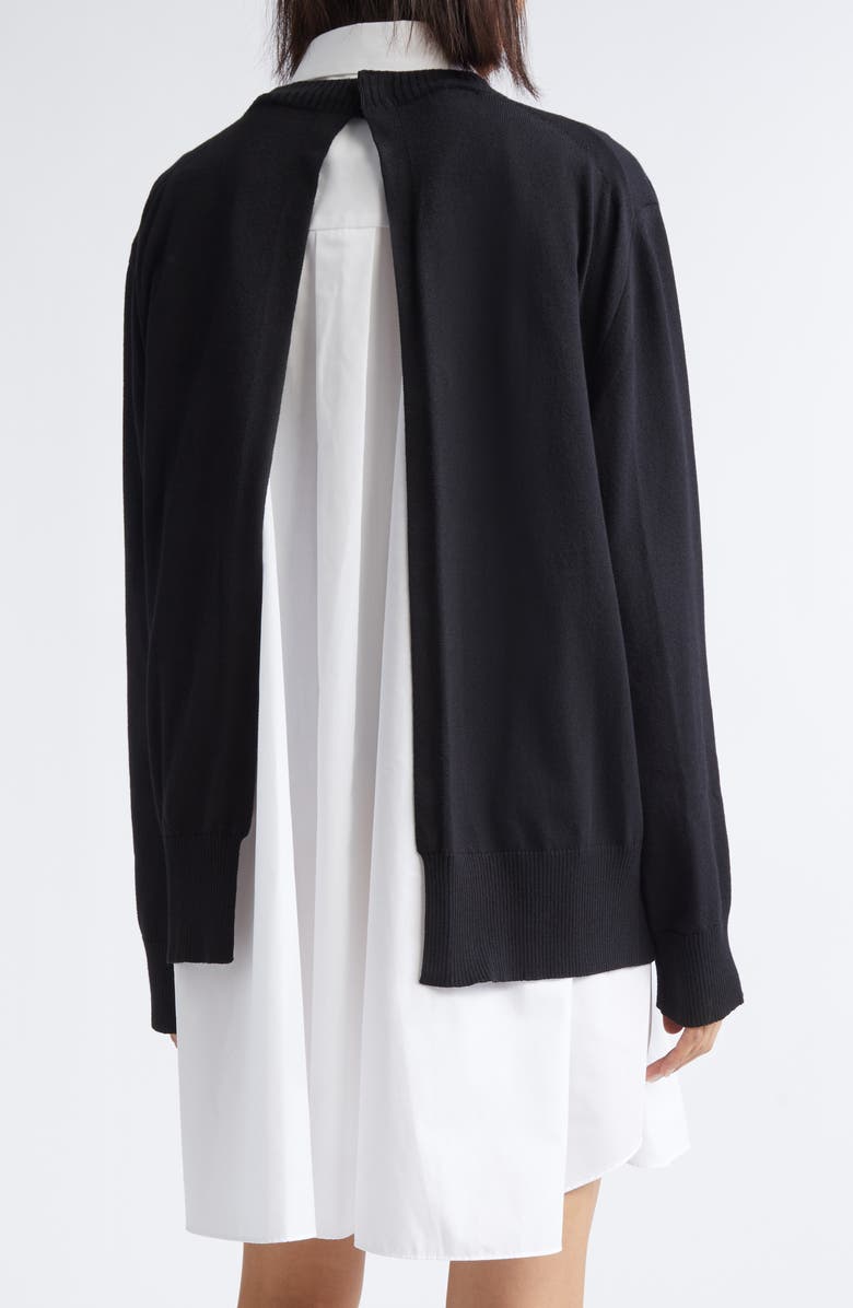 Sacai Mixed Media Layered Long Sleeve Knit & Poplin Dress, Alternate, color, Black/ Off White