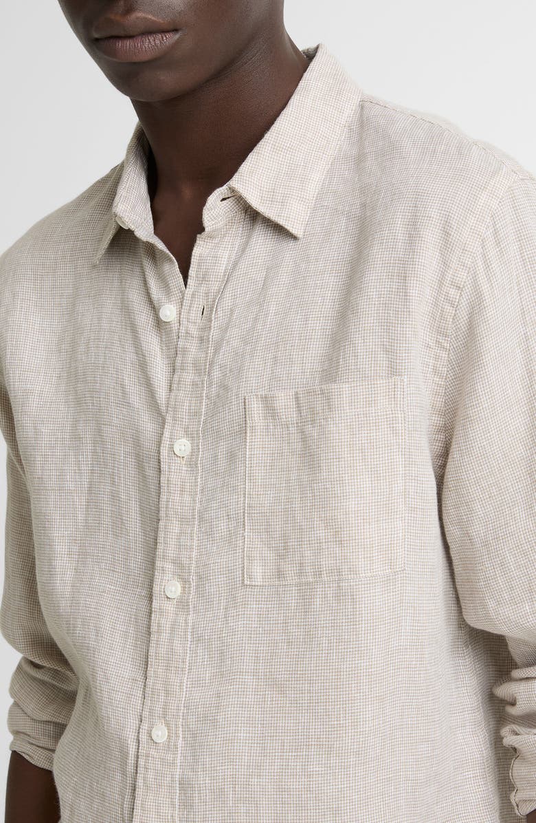 Vince Houndstooth Classic Fit Linen Button-Up Shirt, Alternate, color, Teak/Optic White