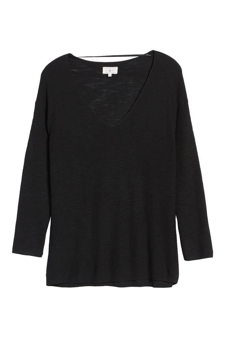 V-Neck Tunic Sweater, Alternate, color, BLACK