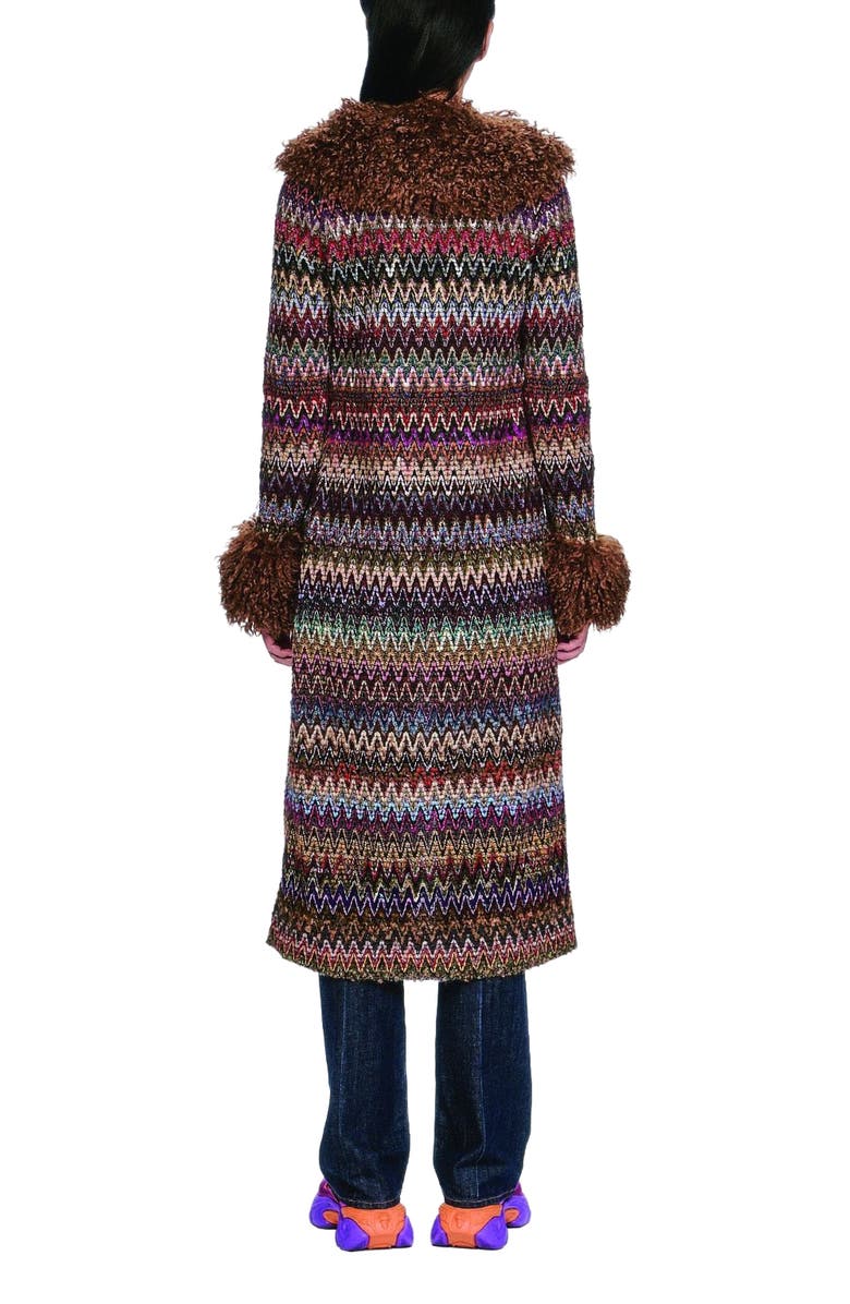 Anna Sui Bargello Faux Fur Trim Coat, Alternate, color, Multi