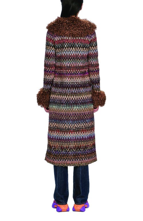 Anna Sui Bargello Faux Fur Trim Coat In Multi
