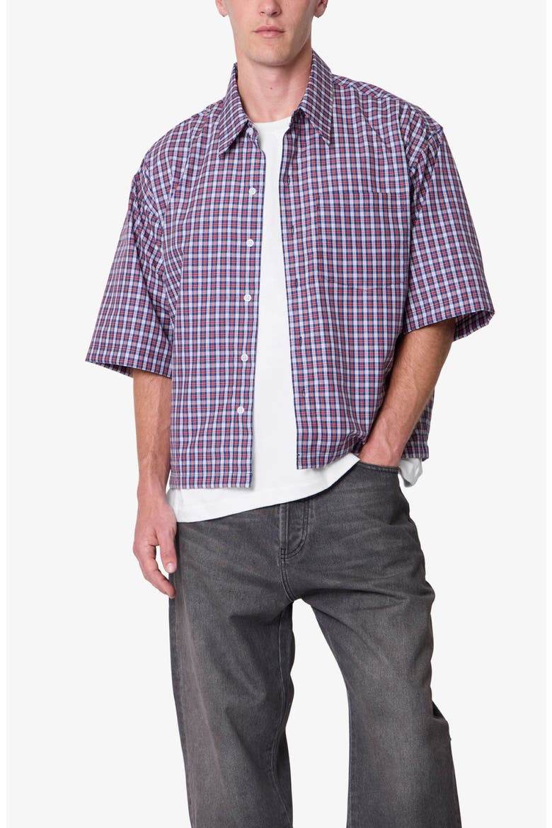 Crispy Plaid Poplin Button-Up Shirt, Alternate, color, RED/ BLUE