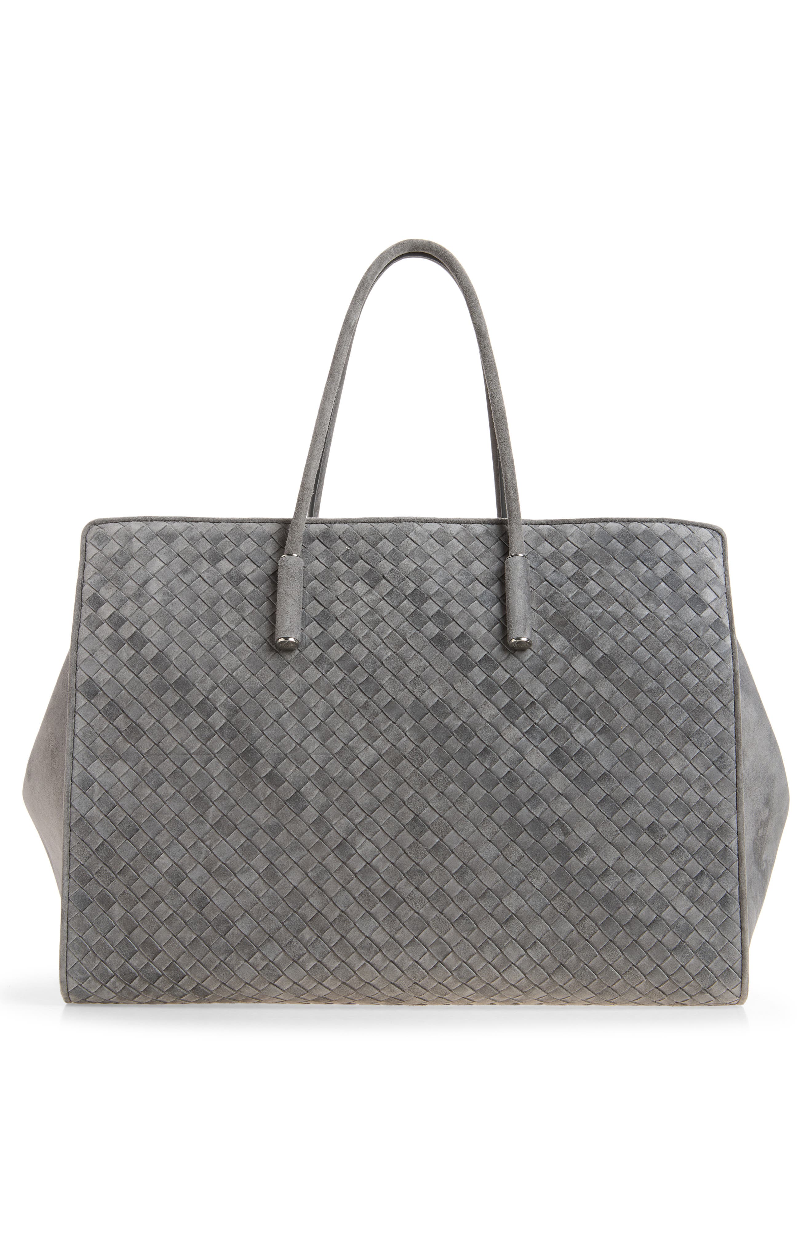 Large Barbara Intrecciato Leather Tote, Alternate, color, 1689 OBSIDIAN GREY-SILVER