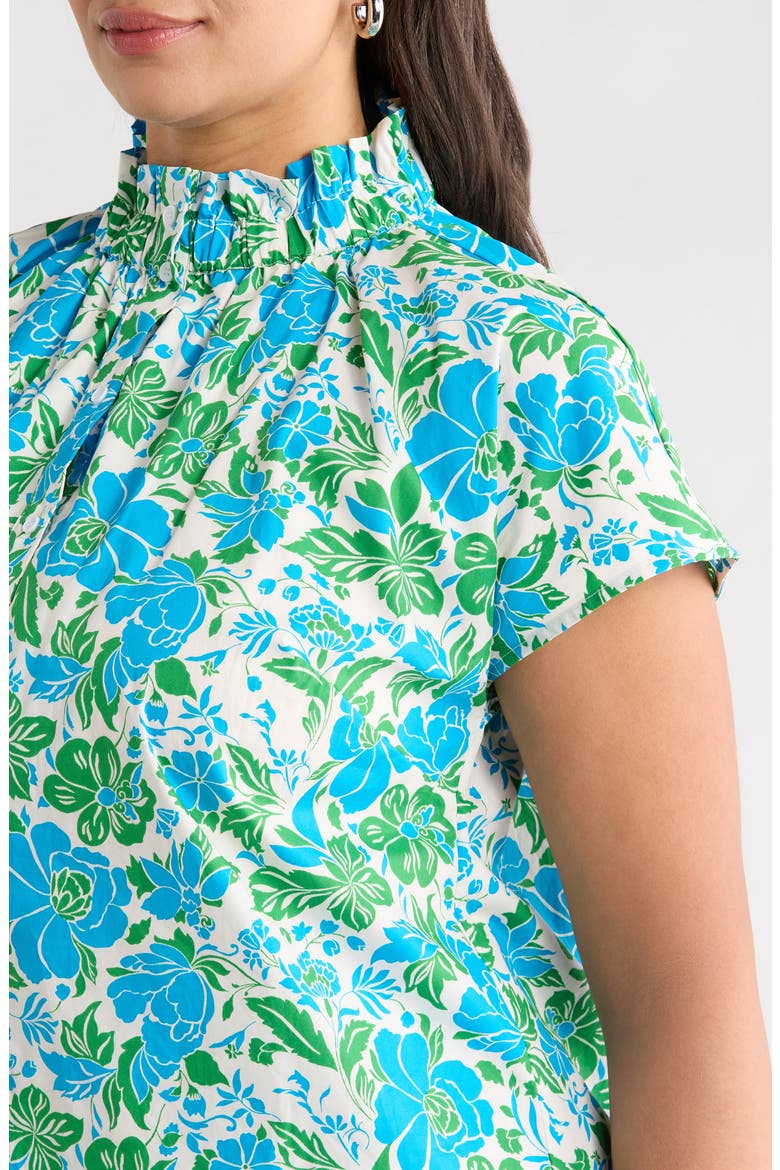 Bivore Patma Floral Mock Neck Button-Up Top, Alternate, color, BLUE-GREEN-WHITE