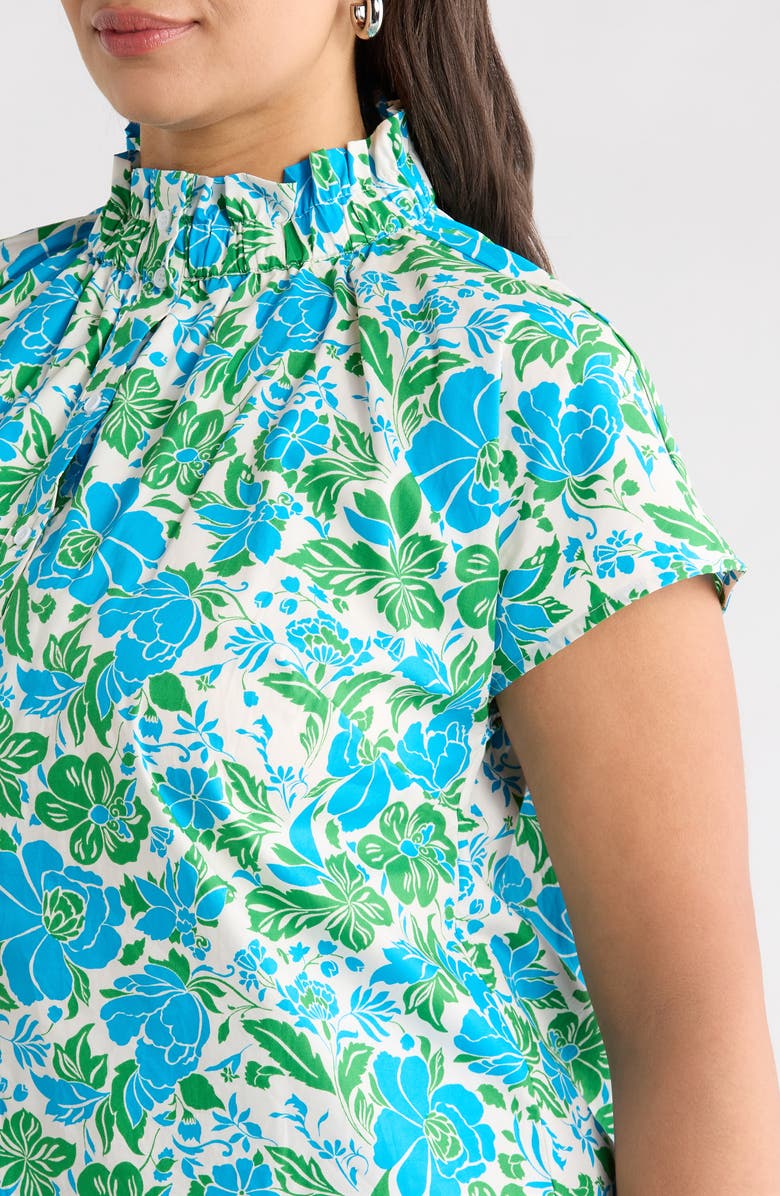 SUGARLIPS Bivore Patma Floral Mock Neck Button-Up Top, Alternate, color, Blue-Green-White