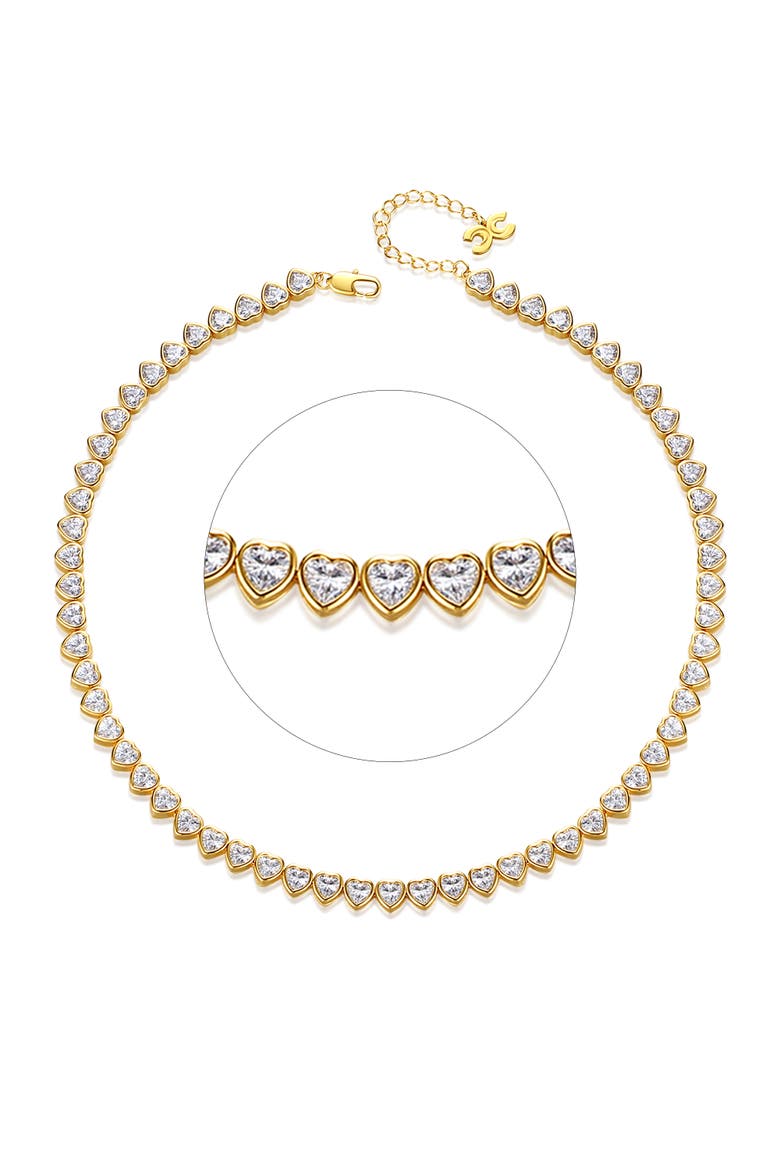 Heart Shaped Zirconia Tennis Choker Necklace, Main, color, Gold