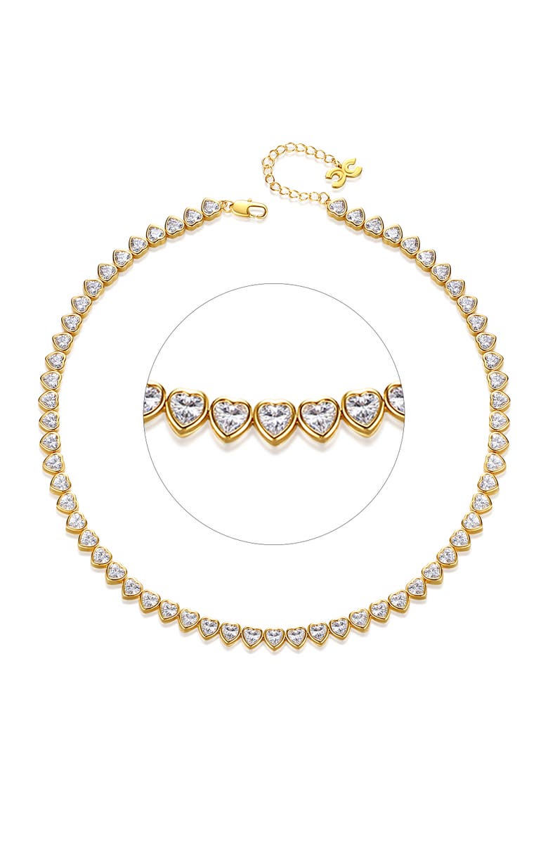 Classicharms Heart Shaped Zirconia Tennis Choker Necklace, Main, color, Gold