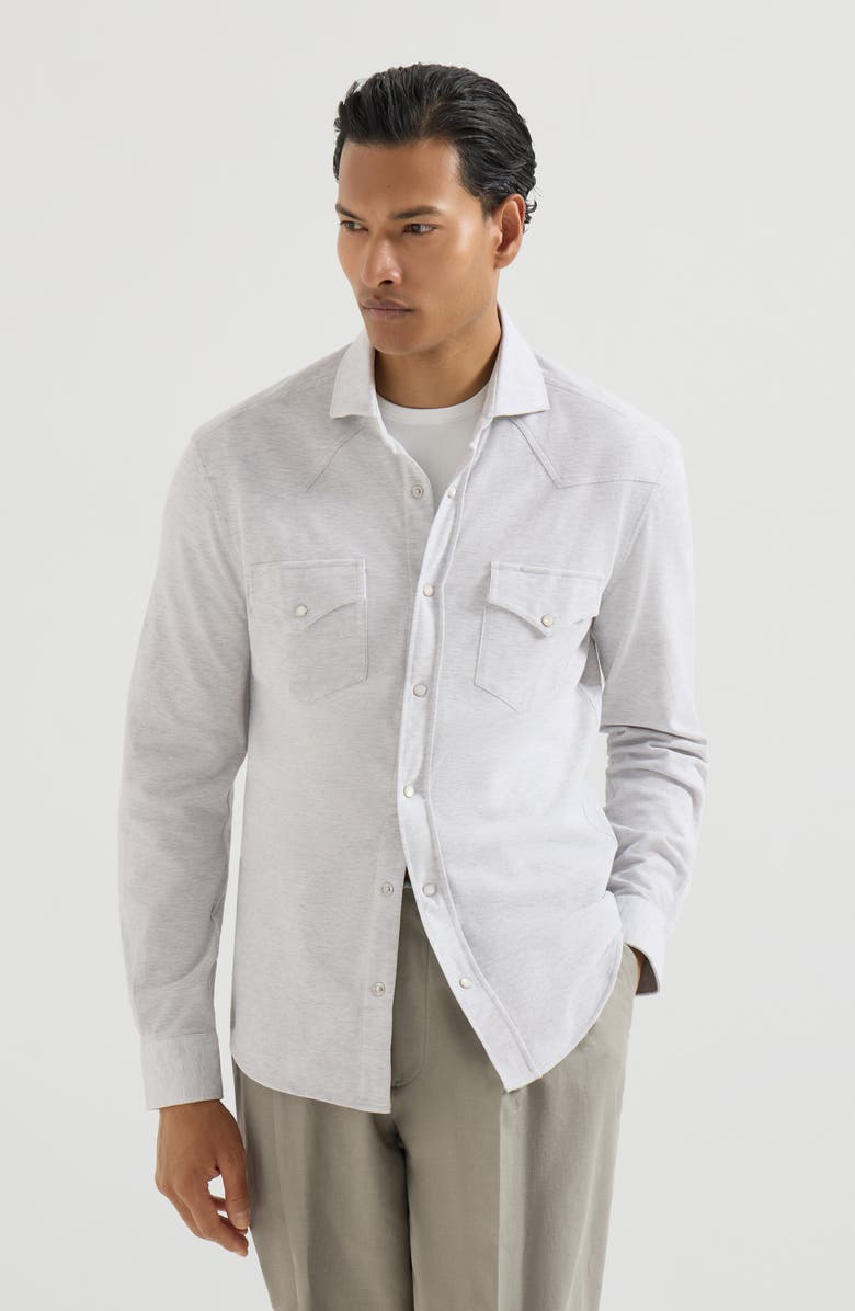 Brunello Cucinelli Easy-fit shirt with shoulder yoke, Alternate, color, Pebble