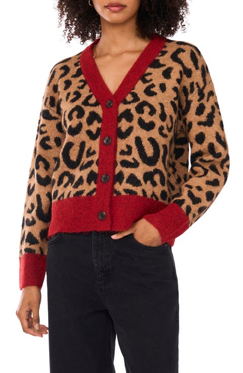 Colorblock Trim Leopard Spot Cardigan