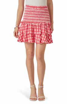 Plaid Smocked Waist Ruffle Miniskirt
