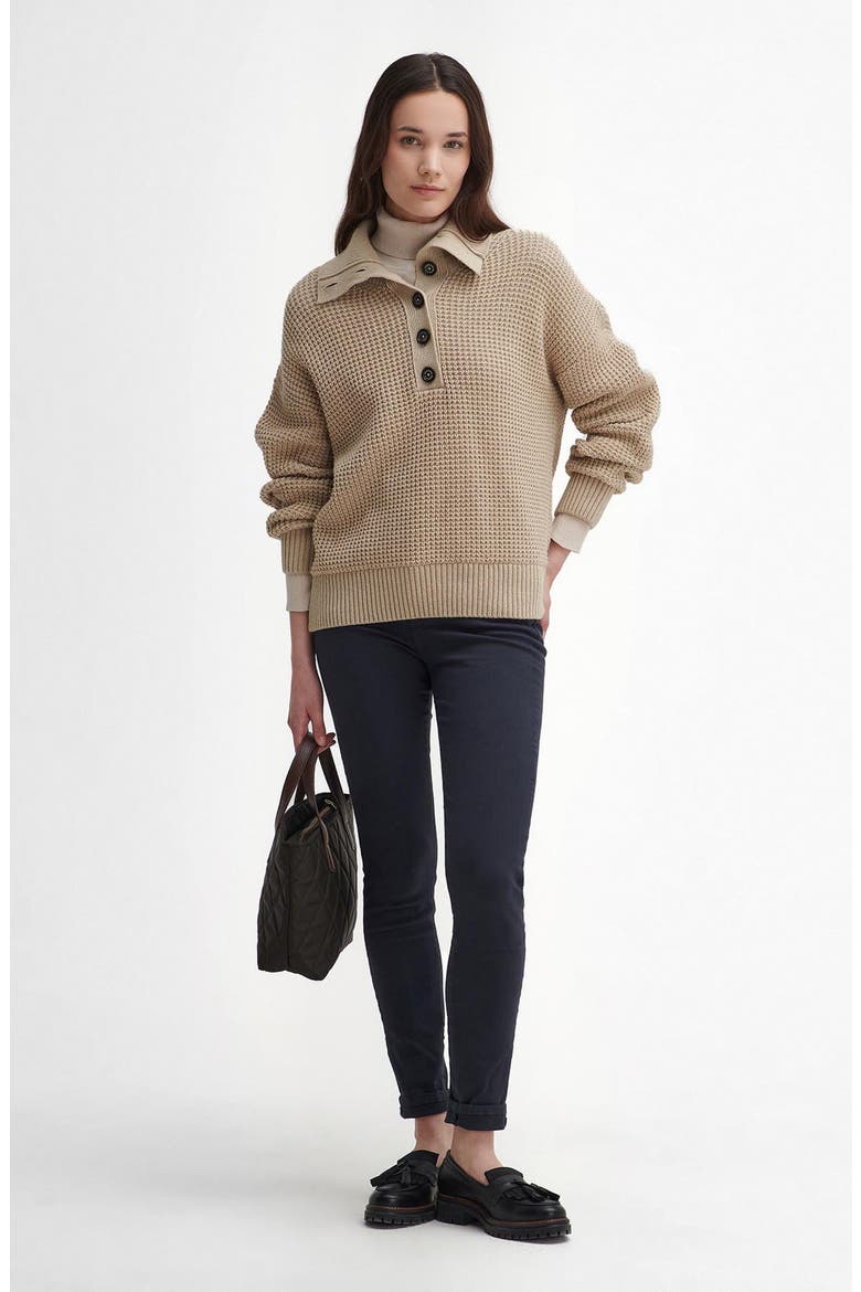 Woodside Long Sleeve Waffle Knit Cotton & Wool Polo Sweater, Alternate, color, OATMEAL