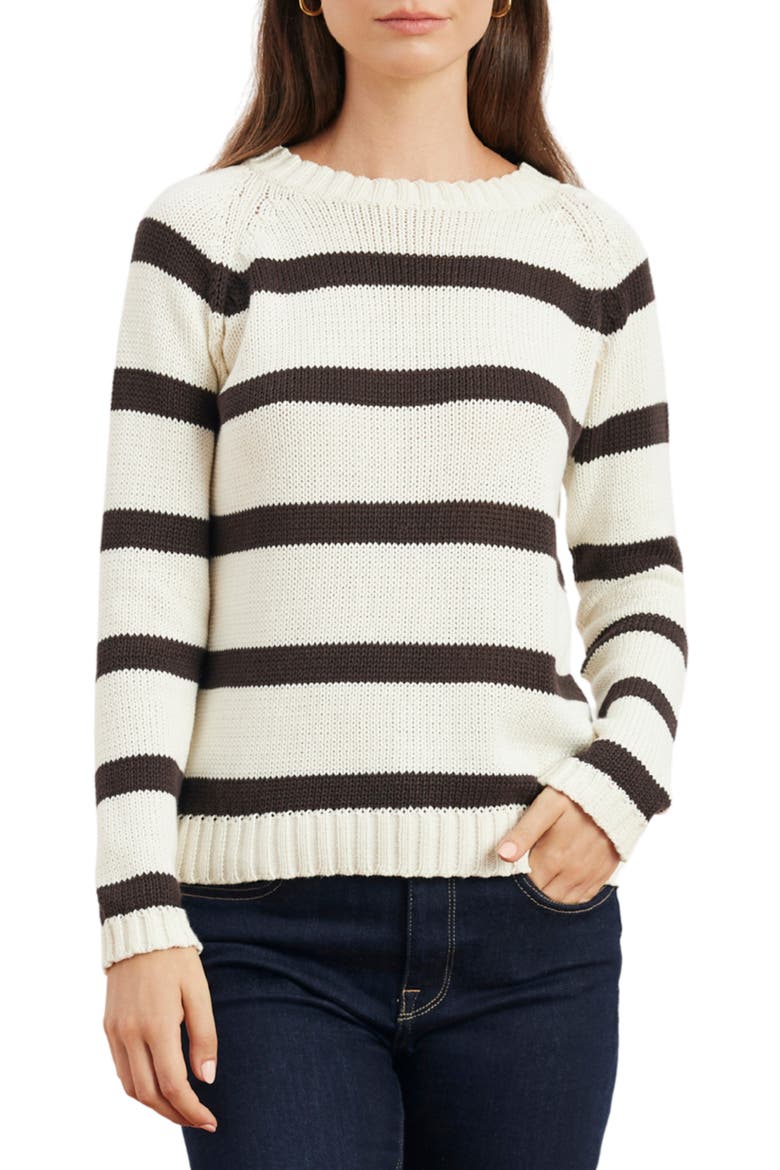 Sloane Stripe Cotton Crewneck Sweater, Main, color, Cacao/ Oat Milk