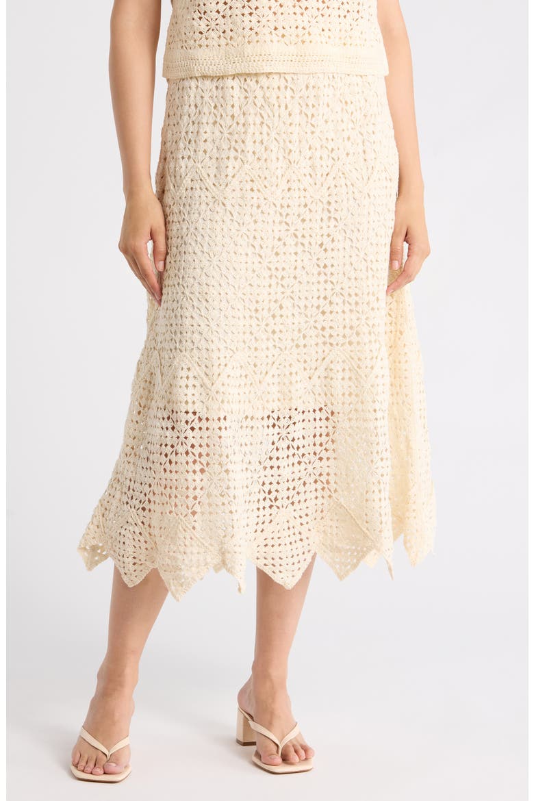 Floral Open Stitch A-Line Midi Skirt, Main, color, CREAM