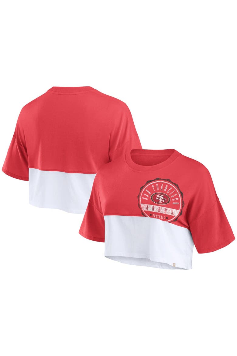 Women's Fanatics Branded Scarlet/White San Francisco 49ers Boxy Color Split Cropped T-Shirt, Main, color, Scarlet