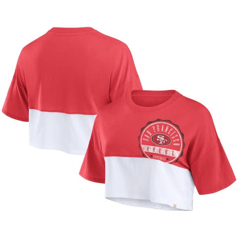 Women's Fanatics Branded Scarlet/White San Francisco 49ers Boxy Color Split Cropped T-Shirt