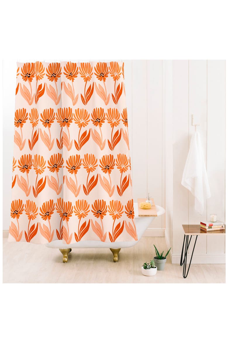 Twins Floral Shower Curtain, Alternate, color, ORANGE