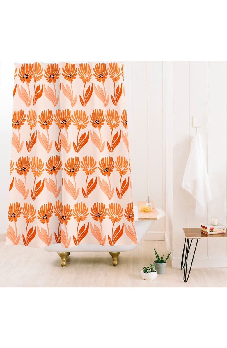Deny Designs Twins Floral Shower Curtain, Alternate, color, Orange
