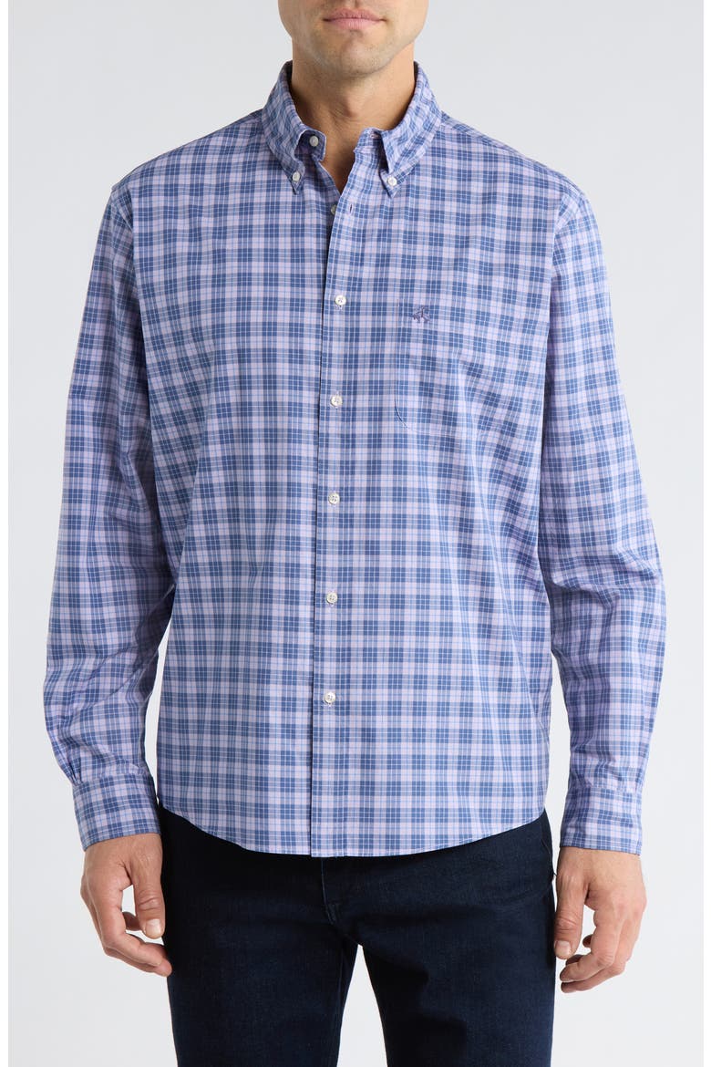 Regular Fit Plaid Cotton Button-Down Shirt, Main, color, LAVENDER TARTAN