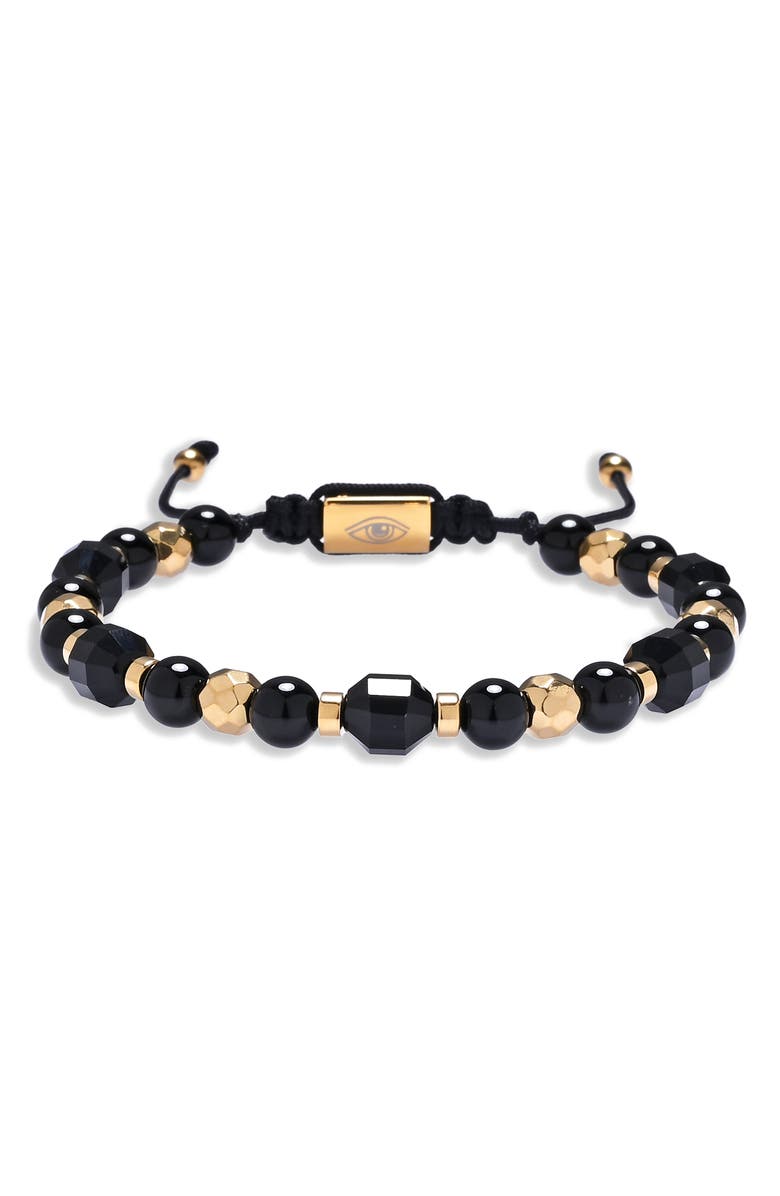 EYE CANDY LOS ANGELES Jackson Agate Beaded Slider Bracelet, Main, color, Gold/ Black