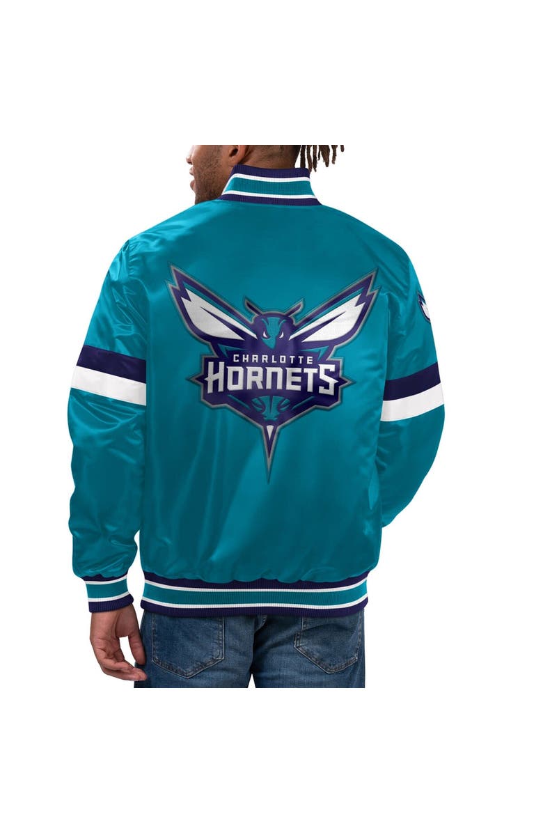 STARTER Men's Starter Teal Charlotte Hornets Home Game Satin Full-Snap Varsity Jacket, Alternate, color, 