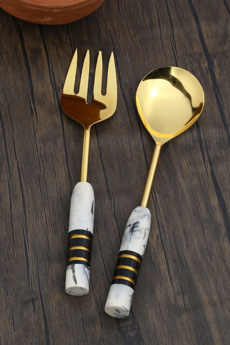 Gold Plated Metal & Resin Salad Server 2-Piece Set, Alternate, color, IVORY