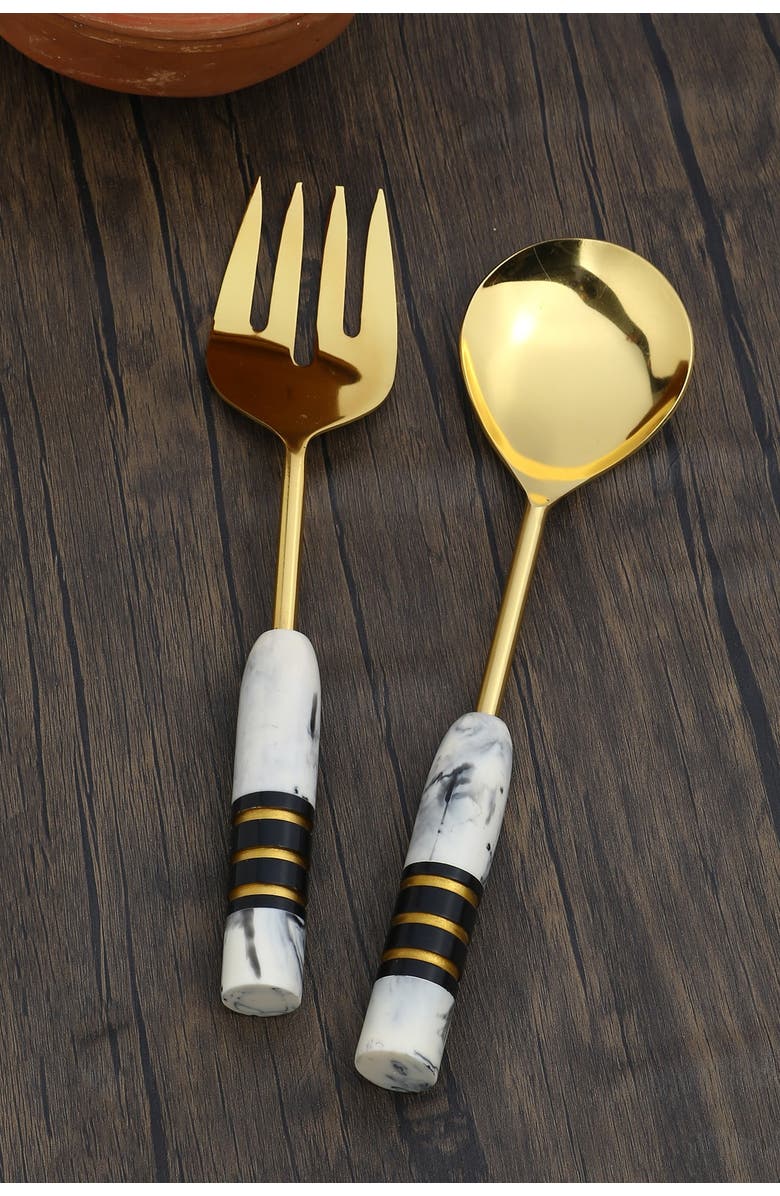 Tiramisu Gold Plated Metal & Resin Salad Server 2-Piece Set, Alternate, color, Ivory