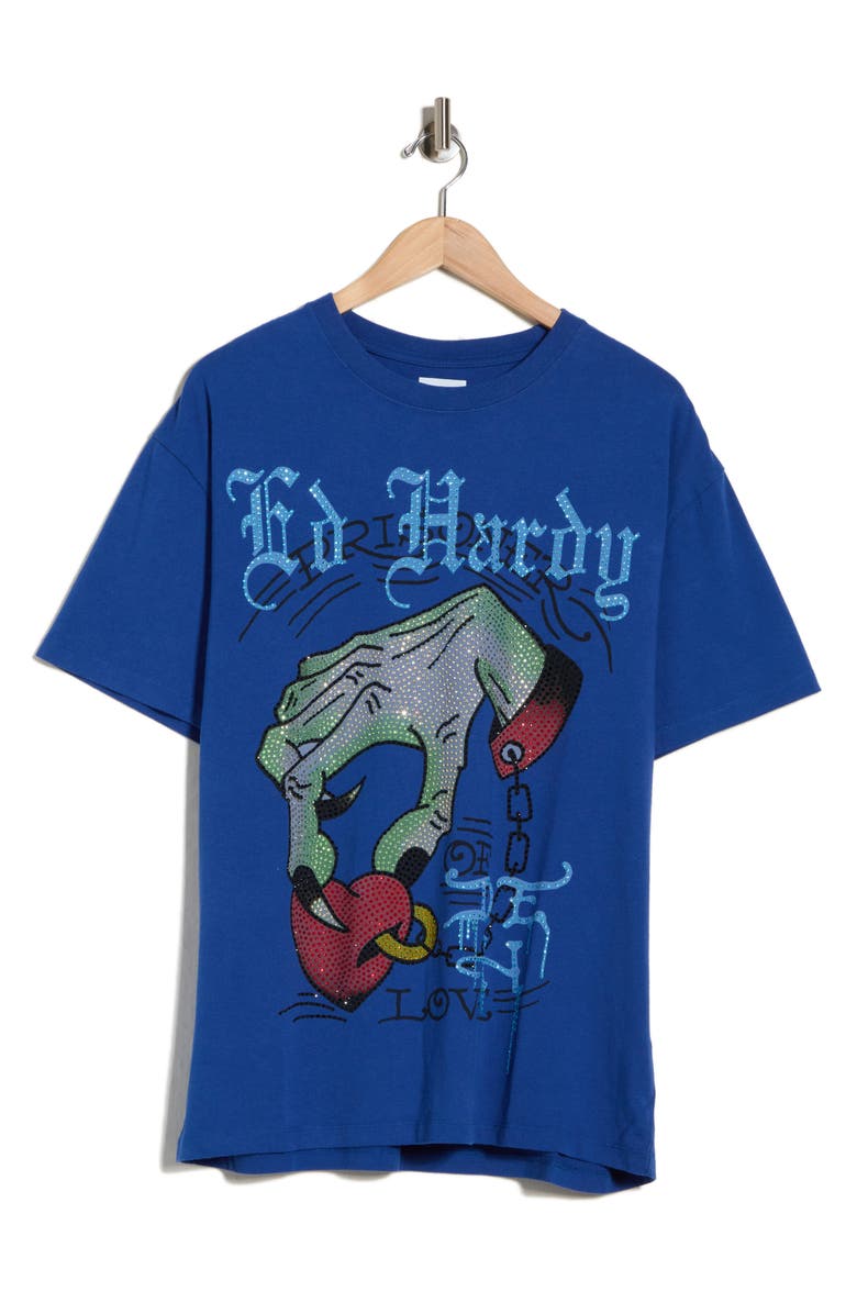 Ed Hardy Love Prisoner Cotton Graphic T-Shirt, Alternate, color, Bright Blue