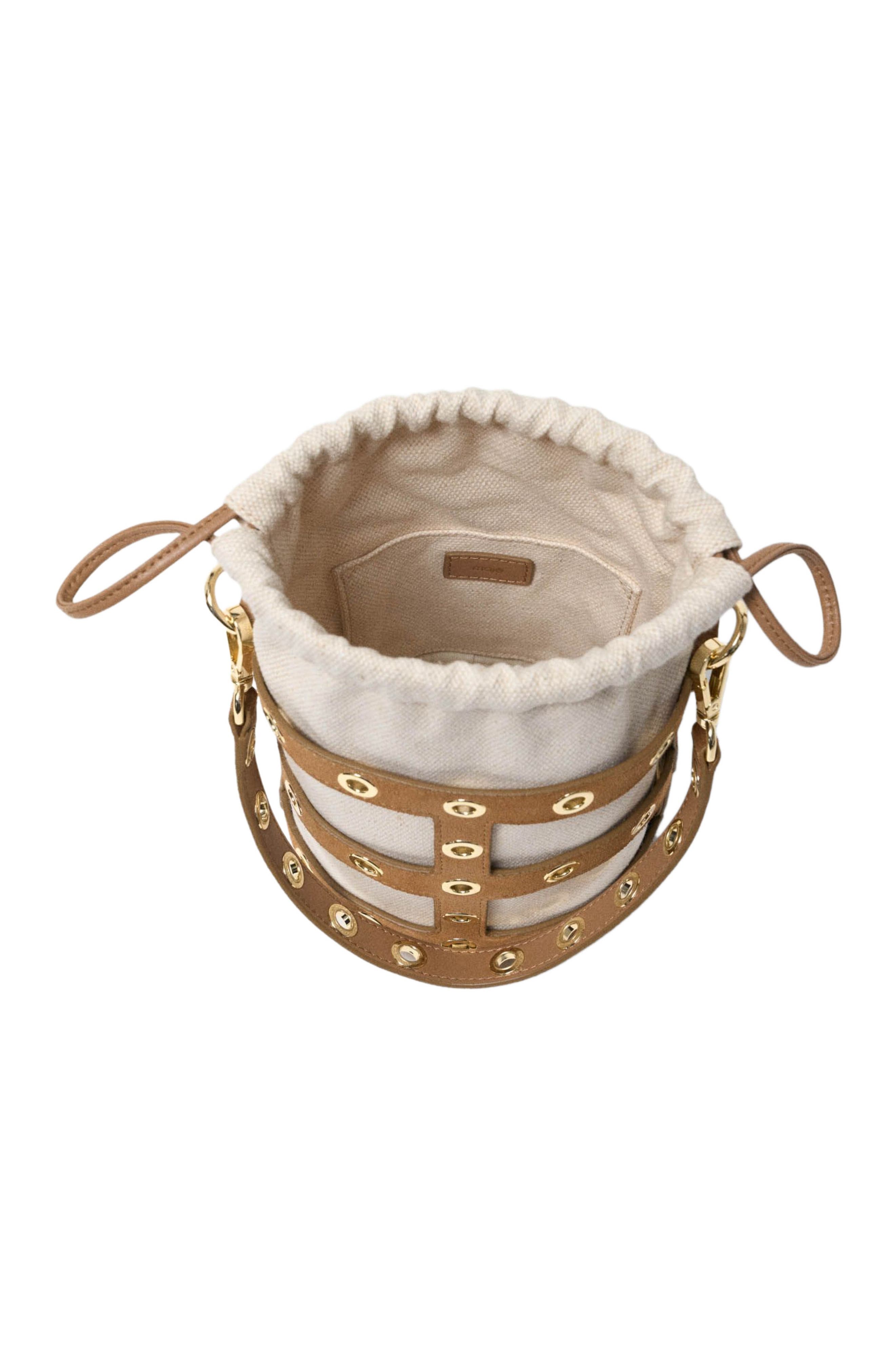 maje Suede Miss M bucket bag, Alternate, color, Camel