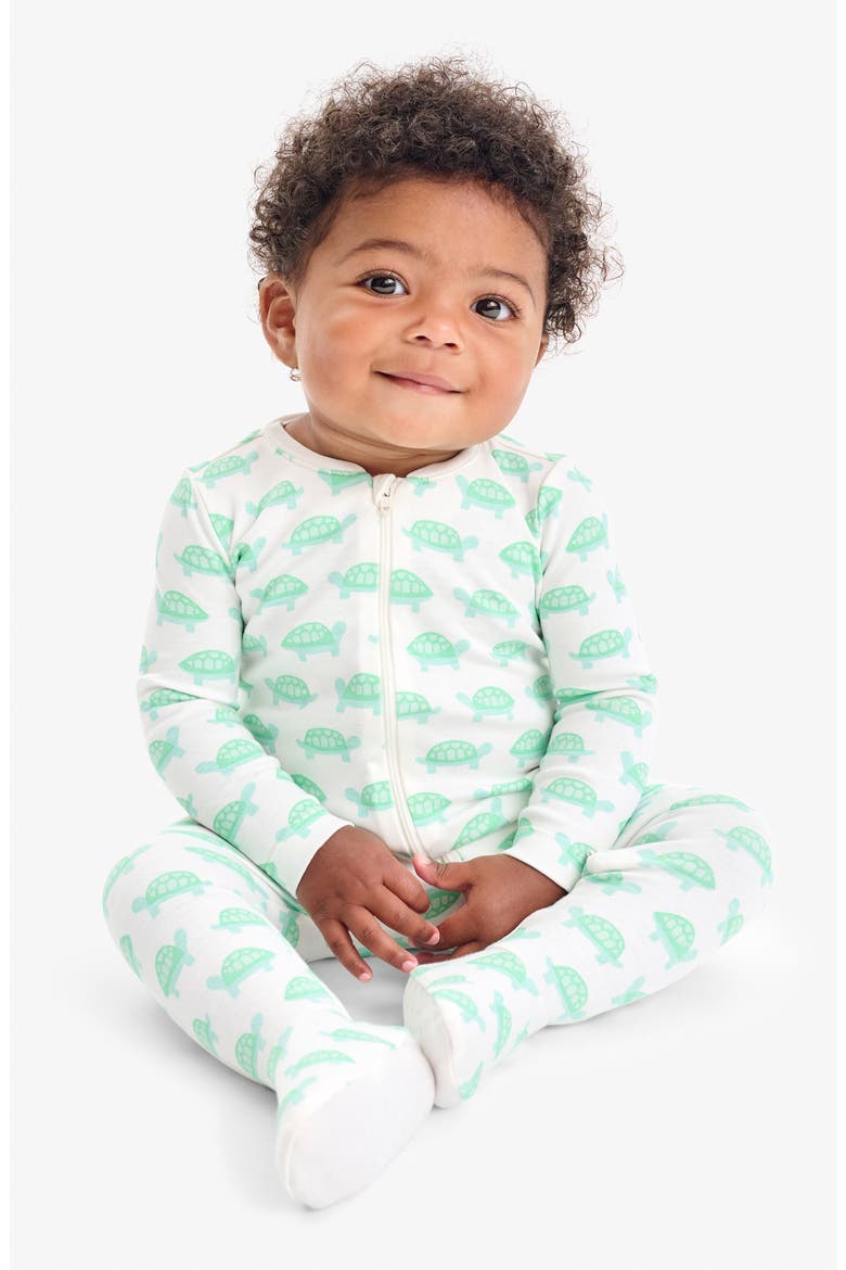 Animal Friends Organic Cotton Zip Footie, Alternate, color, CLOVER BABY TURTLES
