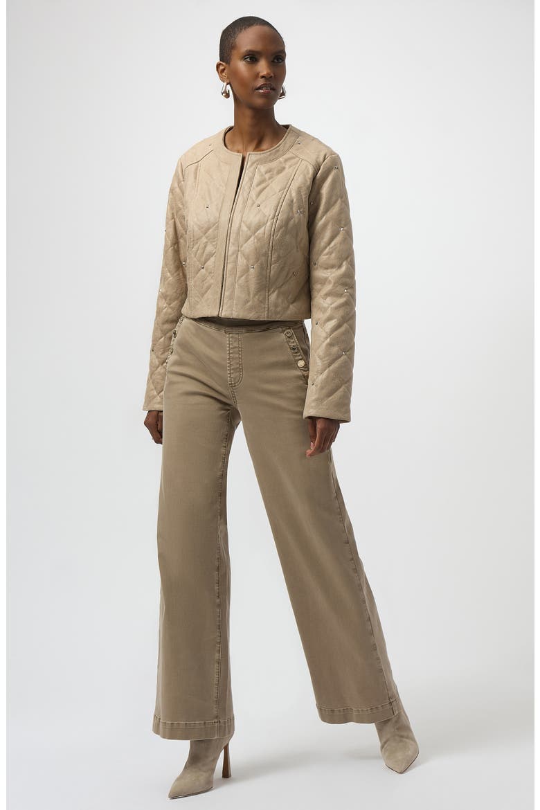 Studded Diamond Quilted Faux Suede Jacket, Alternate, color, FAWN