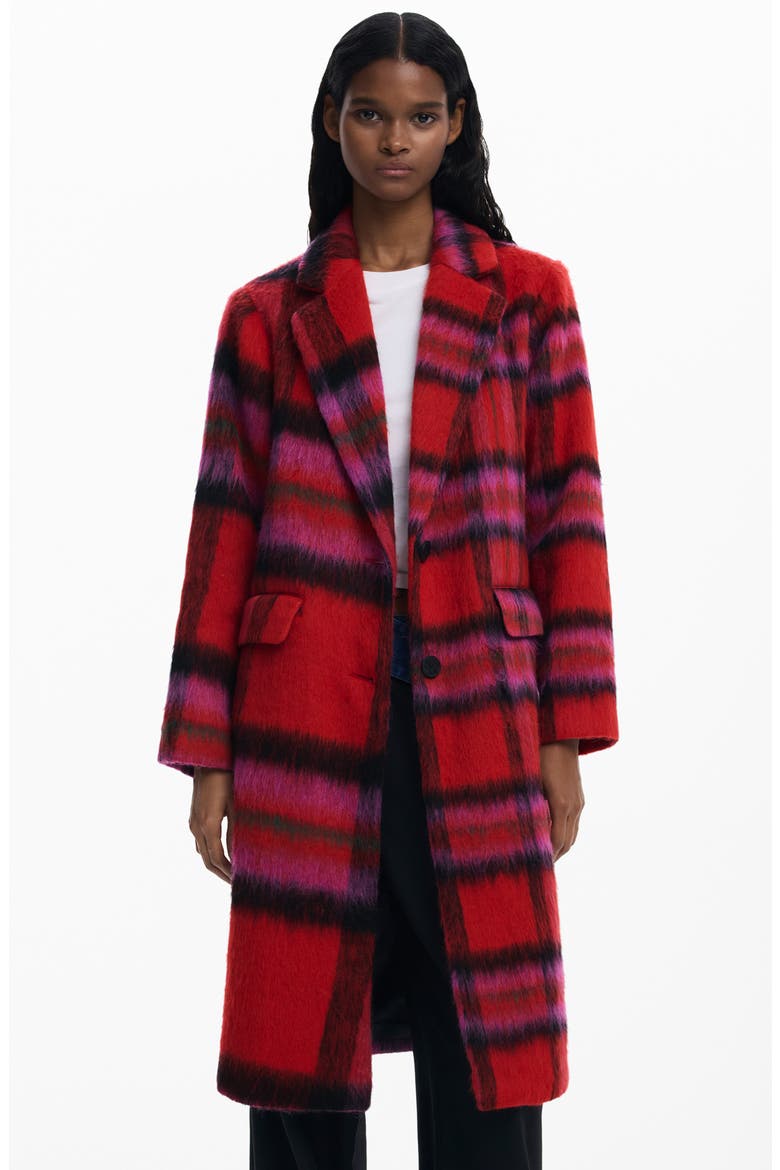 Tartan Plaid Fuzzy Coat, Alternate, color, RED