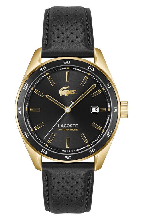 Lacoste Boston Automatique Leather Strap Watch, 40mm in Black at Nordstrom