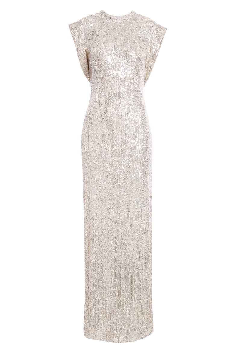 Sequin Embroidered Drape Back Gown, Alternate, color, CHAMPAGNE