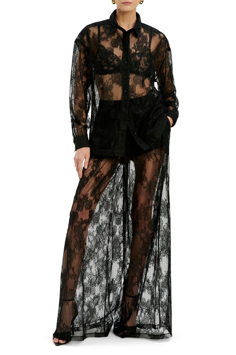 Aleida Oversize Sheer Lace Shirt, Alternate, color, BLACK