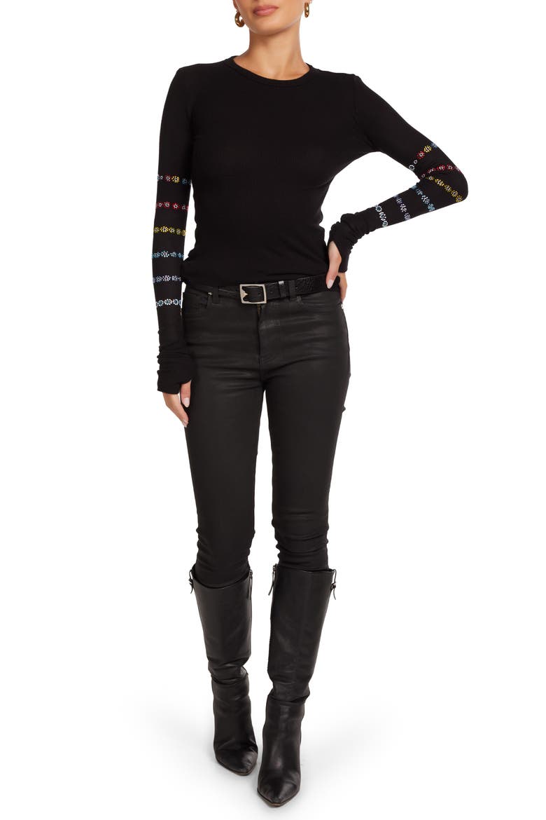 McKinley Crystal Evil Eye Stripe Top, Alternate, color, Black