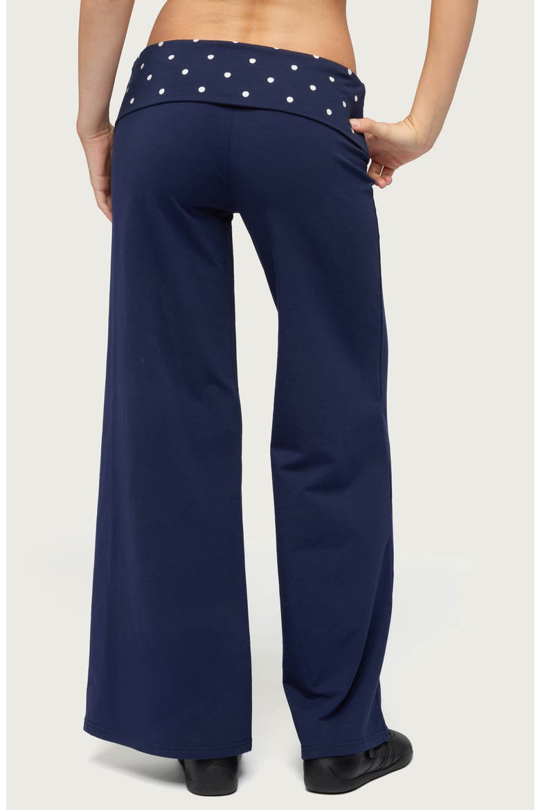 Reeva Polka Dot Foldover Wide Leg Pants, Alternate, color, NAVY