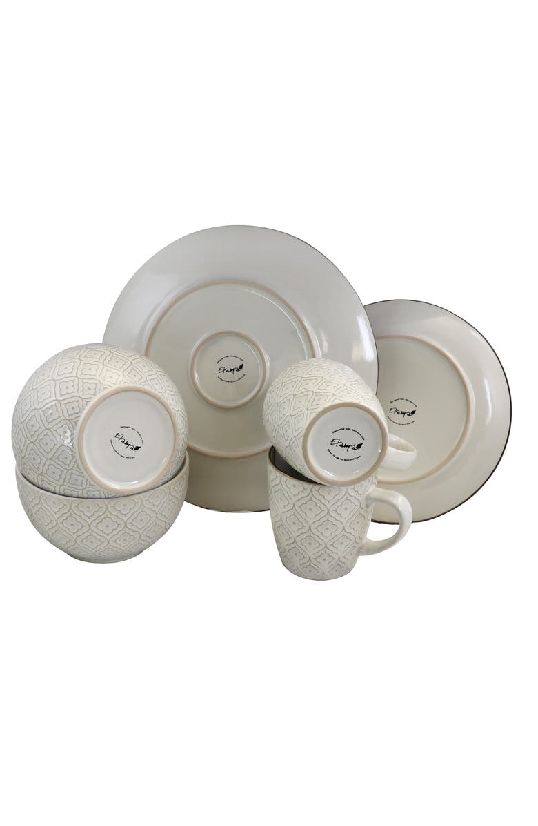 Elama White Lily 16 Piece Luxurious Stoneware Dinnerware with Complete Setting for 4, Alternate, color, Off-White