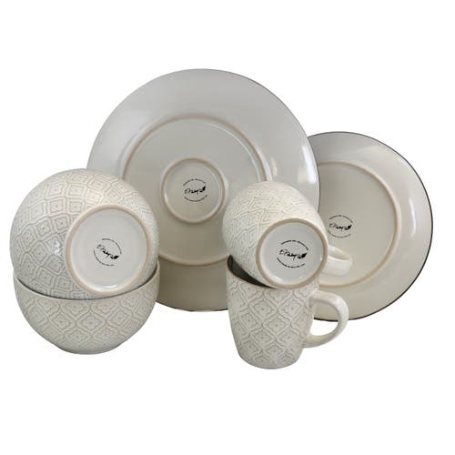 Elama White Lily 16 Piece Luxurious Stoneware Dinnerware With Complete Setting For 4 In White