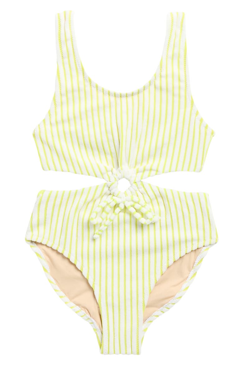 Kids' Lemon Stripe Cutout One-Piece Swimsuit, Main, color, YELLOW