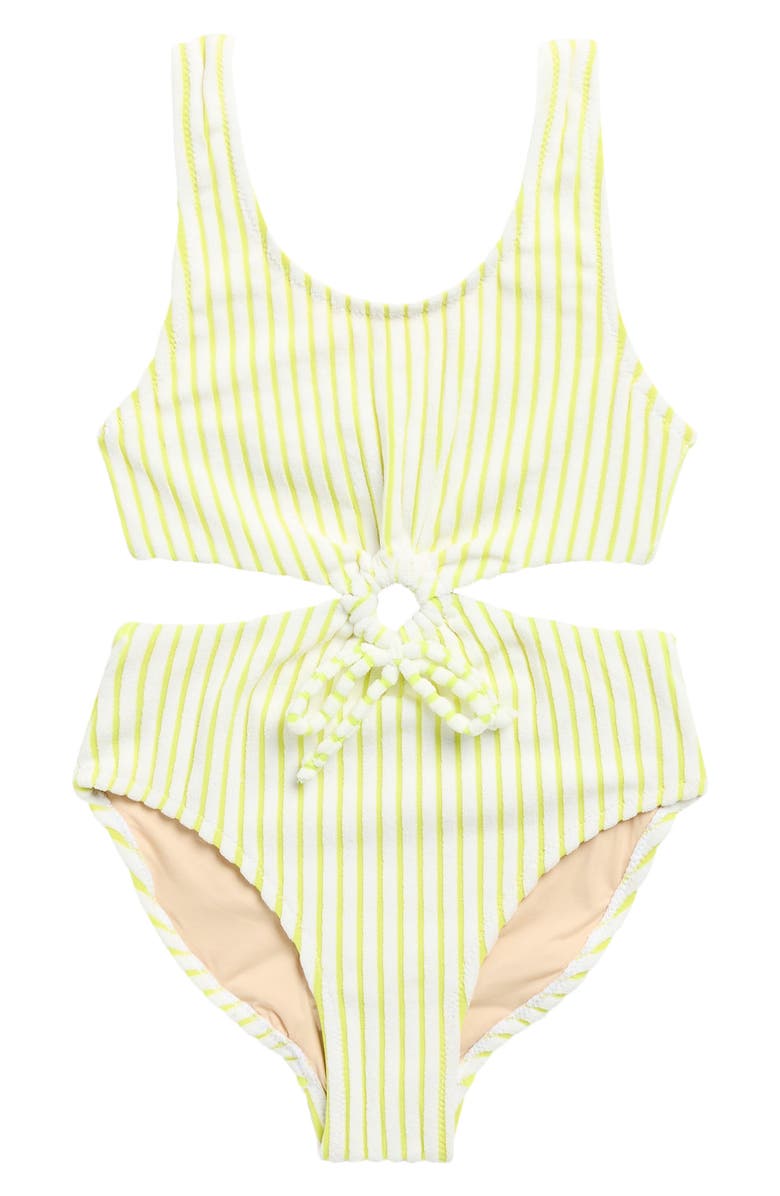 Shade Critters Kids' Lemon Stripe Cutout One-Piece Swimsuit, Main, color, Yellow