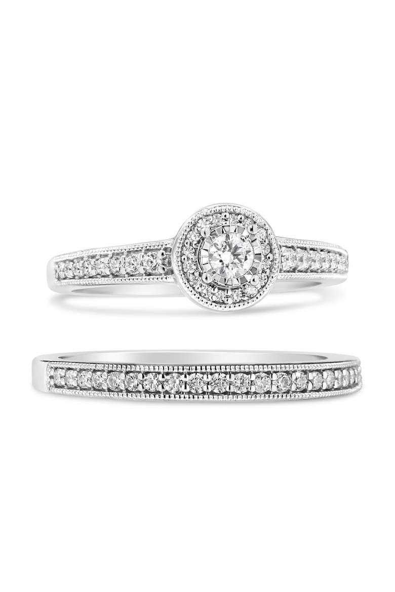 Silver 1/2 Ctw Diamond Halo & Milgrain Engagement Ring Bridal Set, Alternate, color, Silver